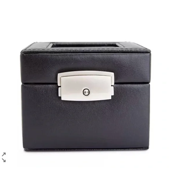 ROYCE New York Leather Black and Silver Watch Box with Key